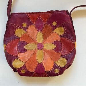 Lucky Brand Vintage Y2K Bag Flower Purse Rare Boho Hippie Daisy Maroon Crossbody